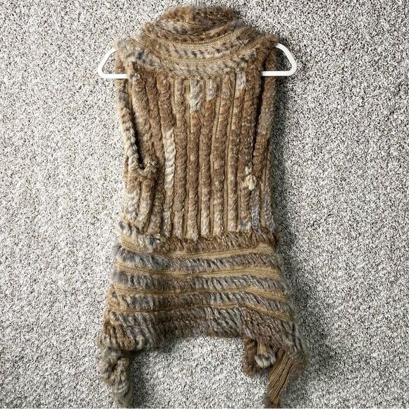 Shaci Vest Women’s Medium Brown 100% Rabbit Fur Knitted Open Front Waterfall - Picture 5 of 7